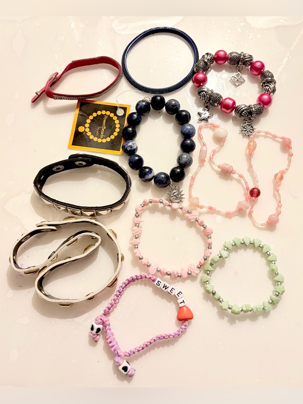 Mixed Pink Beaded Charm Bracelet - Set of 11pc